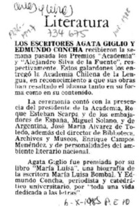 Los Escritores Agata Giglio y Edmundo Concha. Los Escritores Agata Giglio y Edmundo Concha.