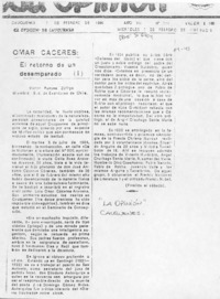 Omar Cáceres, el retorno de un desamparado Omar Cáceres, el retorno de un desamparado