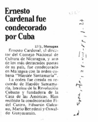 Ernesto Cardenal fue condecorado por Cuba. Ernesto Cardenal fue condecorado por Cuba.