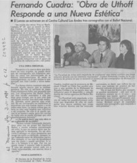 Fernando Cuadra, "Obra de Uthoff responde a una nueva estética" Fernando Cuadra, "Obra de Uthoff responde a una nueva estética"