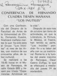 Conferencia de Fernando Cuadra tienen mañana "Los inútiles" Conferencia de Fernando Cuadra tienen mañana "Los inútiles"