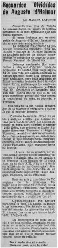 Recuerdos olvidados de Augusto D'Halmar Recuerdos olvidados de Augusto D'Halmar