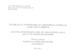 Lectura de El desierto (2005) de Carlos Franz, novela de la dictadura chilena Lectura de El desierto (2005) de Carlos Franz, novela de la dictadura chilena