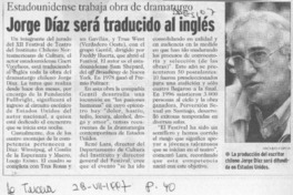 Jorge Díaz será traducido el inglés Jorge Díaz será traducido el inglés