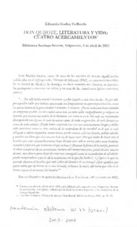 Don Quijote, literatura y vida: Cuatro acercamientos Don Quijote, literatura y vida: Cuatro acercamientos