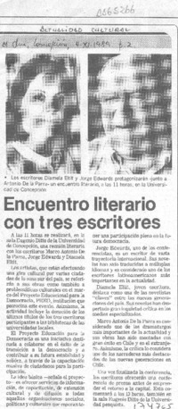 Encuentro literario con tres escritores Encuentro literario con tres escritores