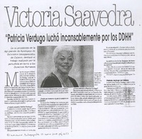 "Patricia Verdugo luchó incansablemente por los DDHH" (entrevistas) "Patricia Verdugo luchó incansablemente por los DDHH" (entrevistas)