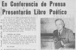 En conferencia de prensa presentarán libro poético. En conferencia de prensa presentarán libro poético.
