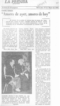 Amores de ayer, amores de hoy". Amores de ayer, amores de hoy".