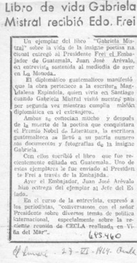 Libro de vida Gabriela Mistral recibió Edo. Frei. Libro de vida Gabriela Mistral recibió Edo. Frei.