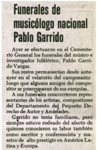 Funerales de musicólogo nacional Pablo Garrido. Funerales de musicólogo nacional Pablo Garrido.