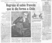 Regresa el sabio francés que le dio forma a Chile Regresa el sabio francés que le dio forma a Chile