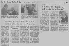 Premio Nacional de Educación recibió el homenaje de Valdivia. Premio Nacional de Educación recibió el homenaje de Valdivia.