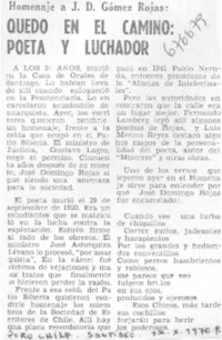 Homenaje a J. D. Gómez Rojas: Quedó en el camino: poeta y luchador. Homenaje a J. D. Gómez Rojas: Quedó en el camino: poeta y luchador.