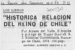 Histórica relación del reino de Chile". Histórica relación del reino de Chile".
