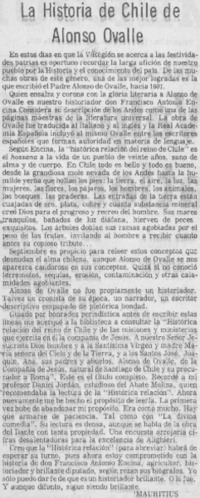 La historia de Chile de Alonso Ovalle La historia de Chile de Alonso Ovalle