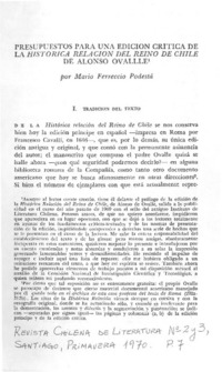 Presupuestos para una edición crítica de La histórica relación del reino de Chile de Alonso de Ovalle Presupuestos para una edición crítica de La histórica relación del reino de Chile de Alonso de Ovalle