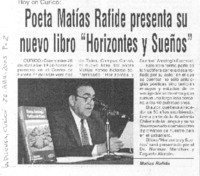 Poeta Matías Rafide presenta su nuevo libro "Horizontes y sueños" Poeta Matías Rafide presenta su nuevo libro "Horizontes y sueños"