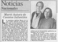 Murió autora de cuentos infantiles. Murió autora de cuentos infantiles.
