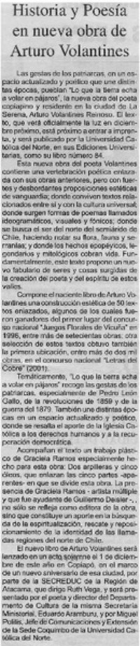 Historia y poesía en nueva obra de Arturo Volantines Historia y poesía en nueva obra de Arturo Volantines