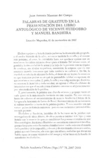 Palabras de gratitud en la presentación del libro antológico de Vicente Huidobro y Manuel Bandeira Palabras de gratitud en la presentación del libro antológico de Vicente Huidobro y Manuel Bandeira
