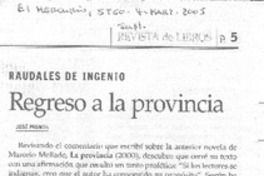 Regreso a la provincia Regreso a la provincia