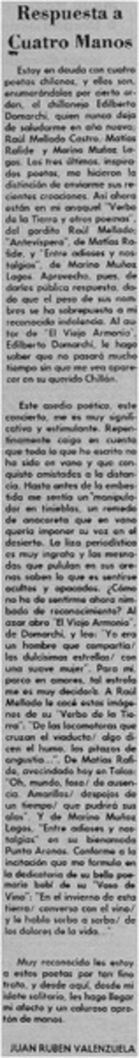 Respuesta a cuatro manos Respuesta a cuatro manos