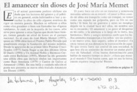 El Amanecer sin dioses de José María Memet. El Amanecer sin dioses de José María Memet.