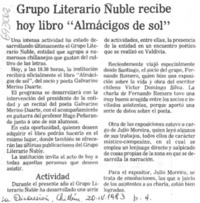 Grupo literario Ñuble recibe hoy libro "Almácigos de sol". Grupo literario Ñuble recibe hoy libro "Almácigos de sol".