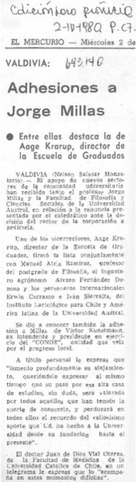 Adhesiones a Jorge Millas Adhesiones a Jorge Millas