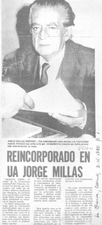 Reincorporado en UA Jorge Millas. Reincorporado en UA Jorge Millas.