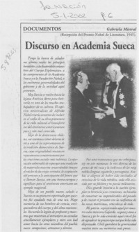 Discurso en Academia Sueca Discurso en Academia Sueca