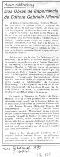Dos obras de importancia de editora Gabriela Mistral. Dos obras de importancia de editora Gabriela Mistral.
