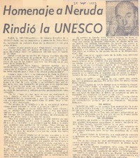 Homenaje a Neruda rindió la UNESCO. Homenaje a Neruda rindió la UNESCO.
