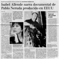 Isabel Allende narra documental de Pablo Neruda producido en EEUU Isabel Allende narra documental de Pablo Neruda producido en EEUU