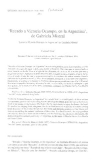 "Recado a Victoria Ocampo, en la Argentina", de Gabriela Mistral "Recado a Victoria Ocampo, en la Argentina", de Gabriela Mistral