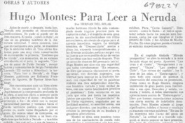Hugo Montes, Para leer a Neruda Hugo Montes, Para leer a Neruda
