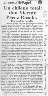 Un chileno total:_ don Vicente Pérez Rosales Un chileno total:_ don Vicente Pérez Rosales