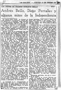 Andrés Bello, Diego Portales y algunos mitos de la independencia Andrés Bello, Diego Portales y algunos mitos de la independencia