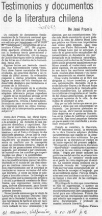 Testimonios y documentos de la literatura chilena Testimonios y documentos de la literatura chilena
