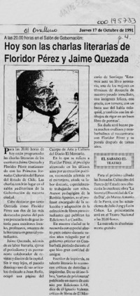 Hoy son las charlas literarias de Floridor Pérez y Jaime Quezada Hoy son las charlas literarias de Floridor Pérez y Jaime Quezada