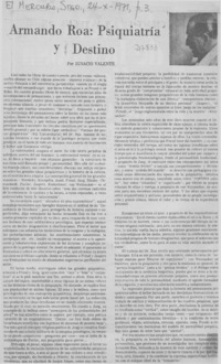 Armando Roa: psiquiatría y destino Armando Roa: psiquiatría y destino