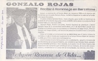 Gonzalo Rojas recibirá homenaje en Barcelona Gonzalo Rojas recibirá homenaje en Barcelona