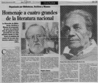 Homenaje a cuatro grandes de la literatura nacional Homenaje a cuatro grandes de la literatura nacional