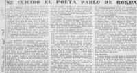 Se suicidó el poeta Pablo de Rokha. Se suicidó el poeta Pablo de Rokha.