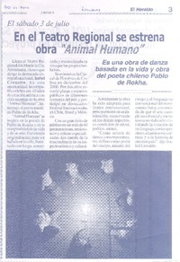 En el Teatro Regional se estrena obra "Animal Humano" En el Teatro Regional se estrena obra "Animal Humano"