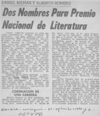 Dos nombres para Premio Nacional de Literatura. Dos nombres para Premio Nacional de Literatura.