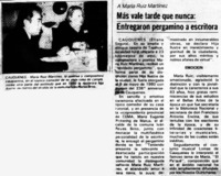 Más vale tarde que nunca: entregaron pergamino a escritora Más vale tarde que nunca: entregaron pergamino a escritora