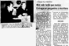 Más vale tarde que nunca: entregaron pergamino a escritora Más vale tarde que nunca: entregaron pergamino a escritora