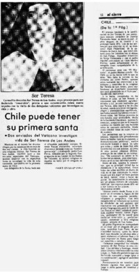 Chile puede tener su primera santa. Chile puede tener su primera santa.